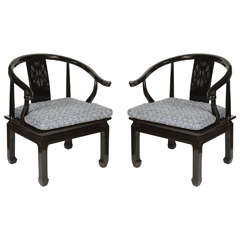 Black Ming Dynasty Lacquer Horseshoe Round Back Chairs