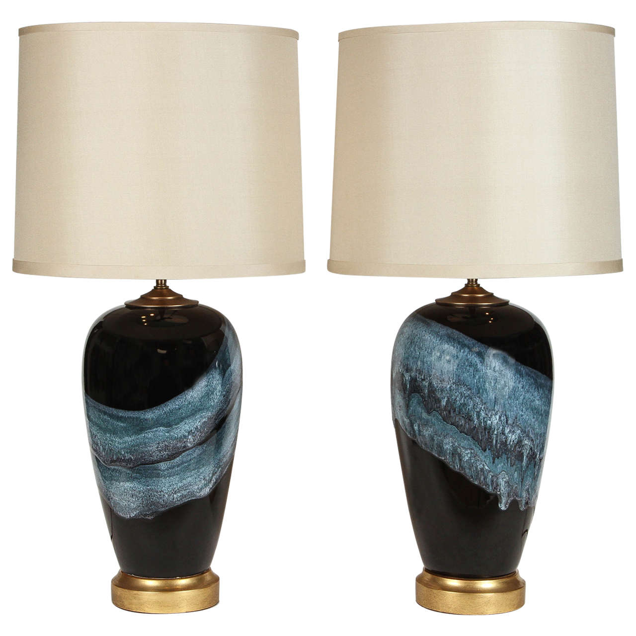 Pair of Drip Glazed Lamps