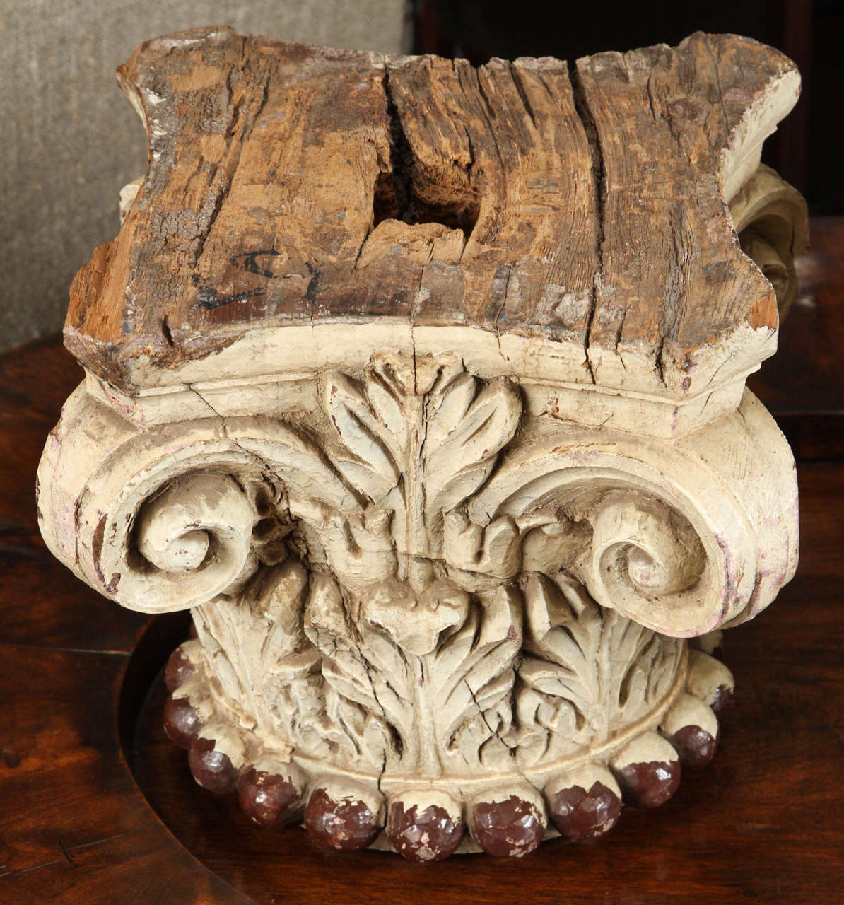 Pair of ivory painted capitals from 19th century Italy, great as sculptures or can be made into a lamp.
