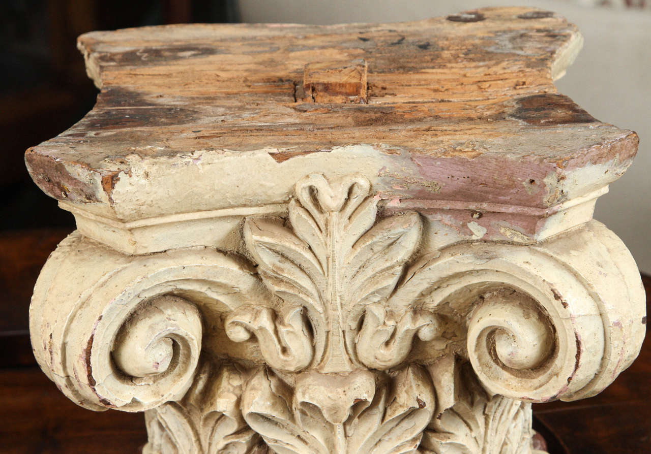 Italian Pair of Ivory Painted Capitals from 19th Century Italy