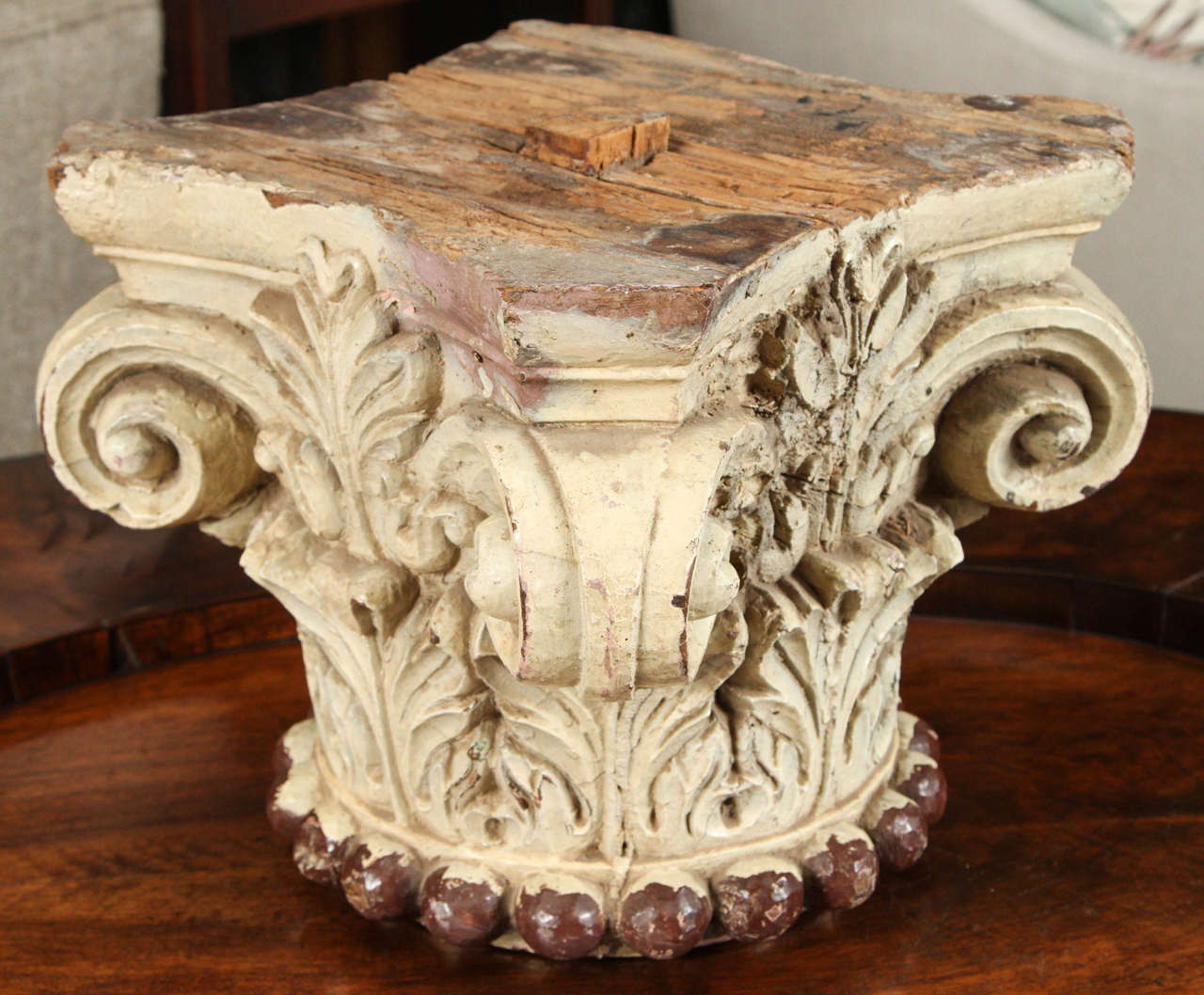 Early 19th Century Pair of Ivory Painted Capitals from 19th Century Italy