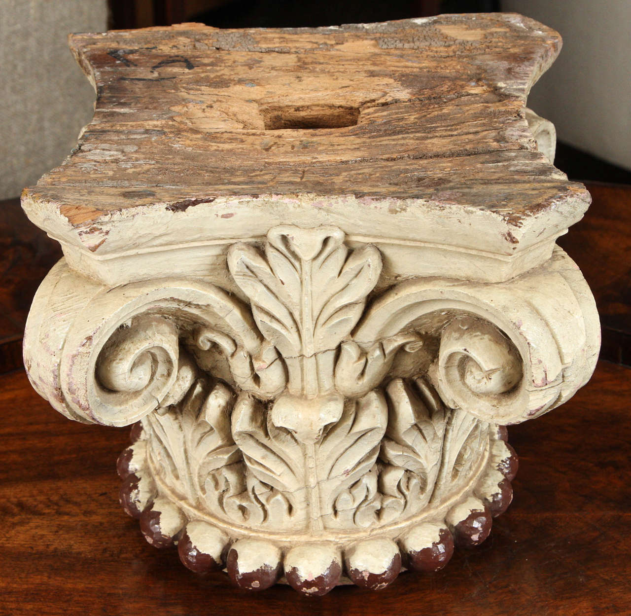 Pair of Ivory Painted Capitals from 19th Century Italy 1