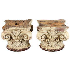 19th Century Pair of Ivory Painted Capitals 3