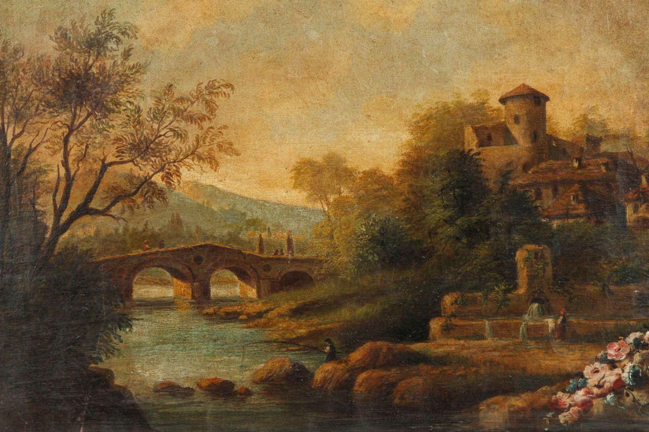 Italian 19th Century Landscape Painting in Gilt Frame from Italy Circa 1860