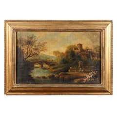 19th Century Landscape Painting in Gilt Frame from Italy Circa 1860