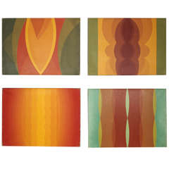 Set of Four Optical Art Oil Paintings