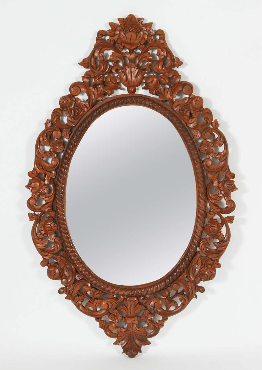 Carved Wood Oval Mirror at 1stdibs