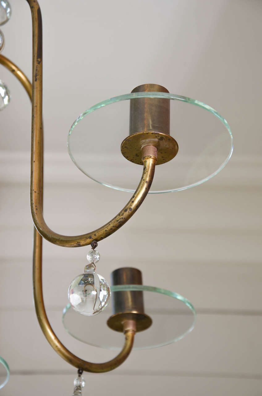 Mid-Century Modern French Ormolu and Glass Balled Chandelier For Sale