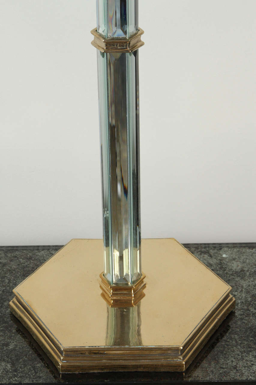 Paul Marra Brass and Beveled Mirror Table Lamp In Excellent Condition For Sale In Los Angeles, CA
