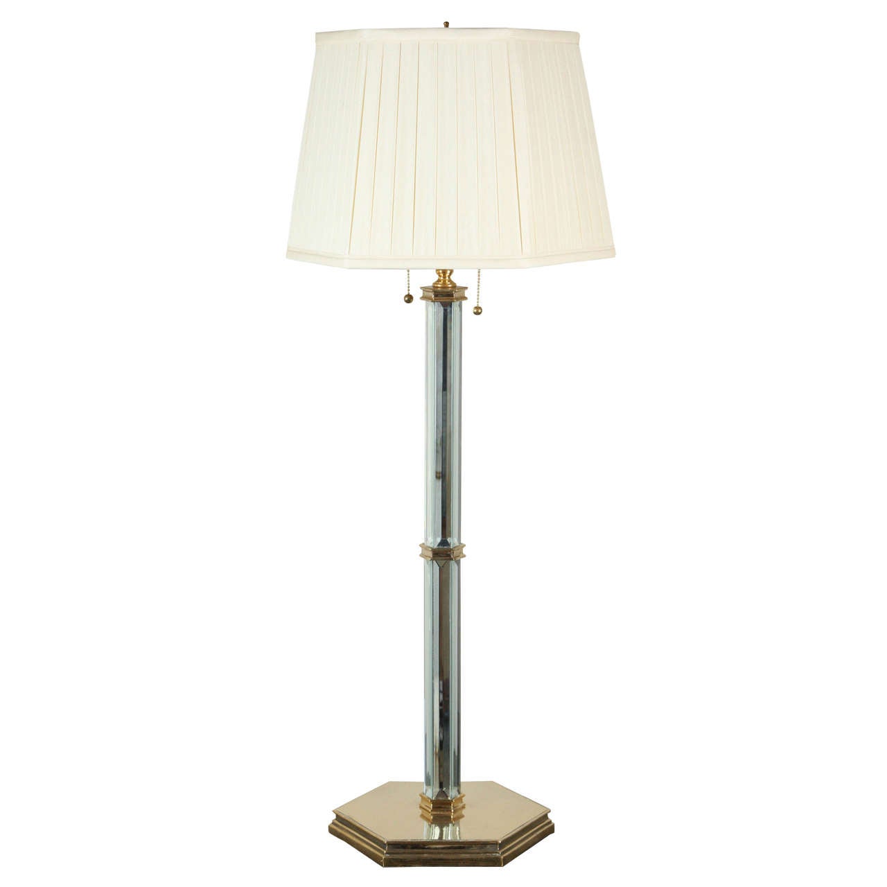 Paul Marra Brass and Beveled Mirror Table Lamp For Sale