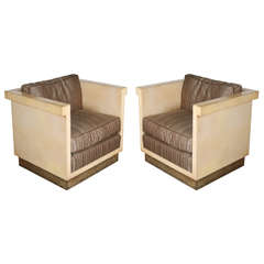 Pair of 1970s Inspired Large Parchment Club Chairs 9
