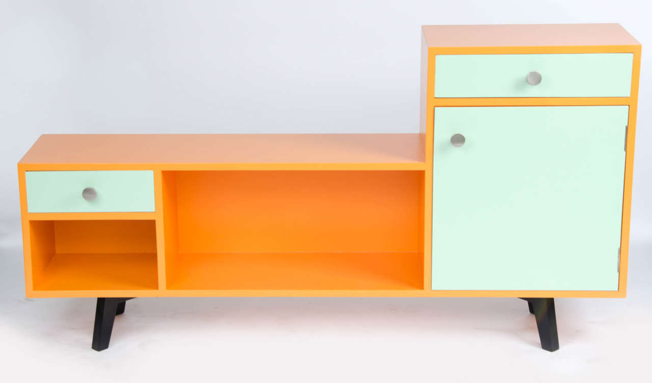 British 1960s Mondrian Style Open Sideboard