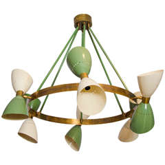 Large Italian 1950s Chandelier with Hourglass Shades