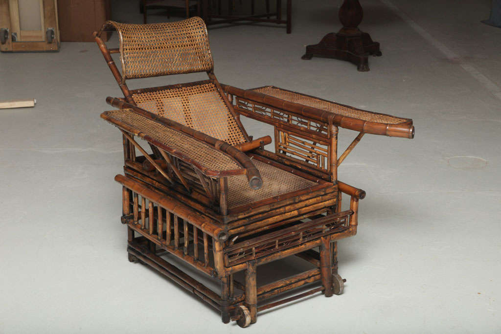 Very Unusual 19th century Chinese bamboo chair lounge which extend to 63