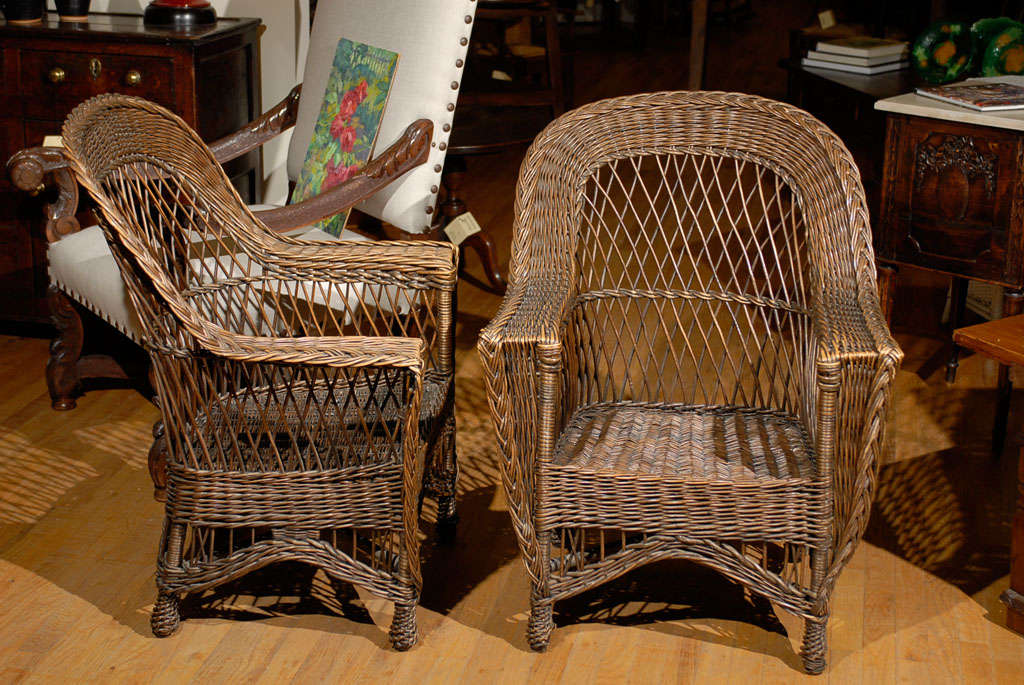 Reed Early 20th C Natural American Bar Harbor Wicker Chairs