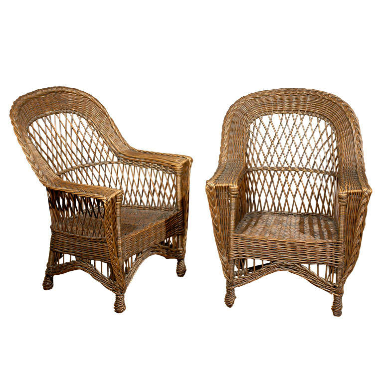 Early 20th C Natural American Bar Harbor Wicker Chairs