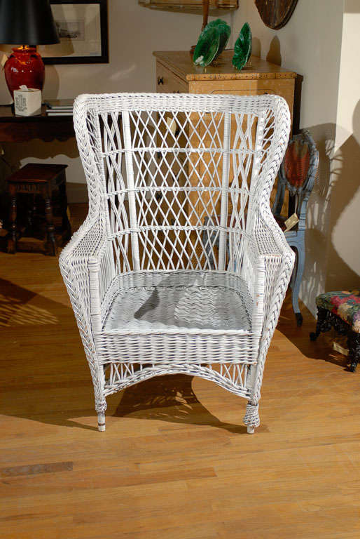 20th Century Bar Harbor Wicker Winged Back Chair 1