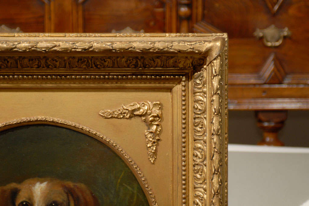 19th Century English Oil Painting of a Beagle Dog in Carved Giltwood Frame In Good Condition In Atlanta, GA