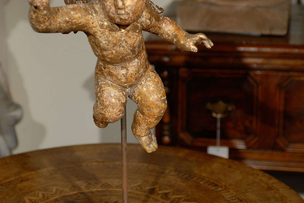 English Mid-19th Century Carved and Gilt Wood Cherub Sculpture on Custom Stand In Good Condition In Atlanta, GA