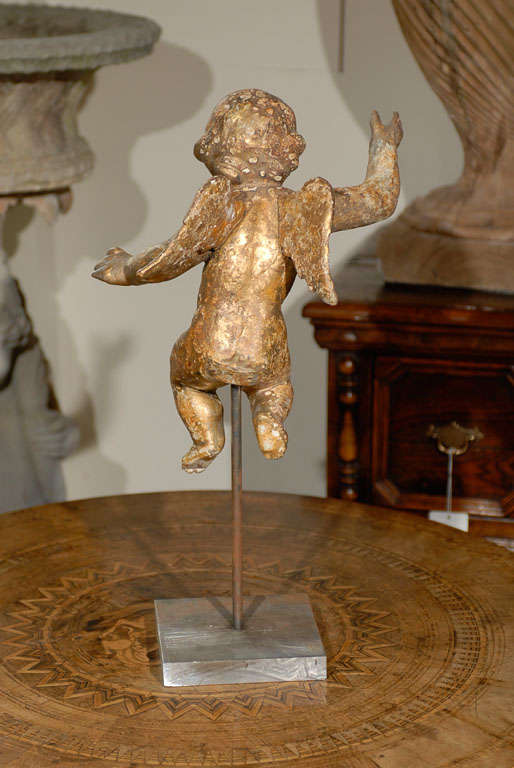 English Mid-19th Century Carved and Gilt Wood Cherub Sculpture on Custom Stand 2