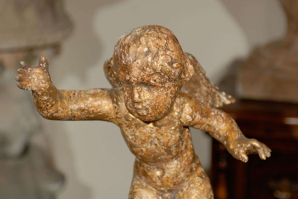 English Mid-19th Century Carved and Gilt Wood Cherub Sculpture on Custom Stand 4