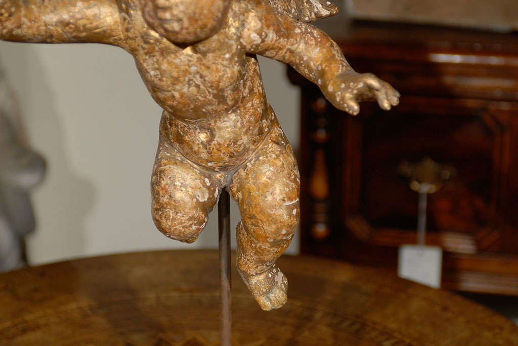 English Mid-19th Century Carved and Gilt Wood Cherub Sculpture on Custom Stand 5