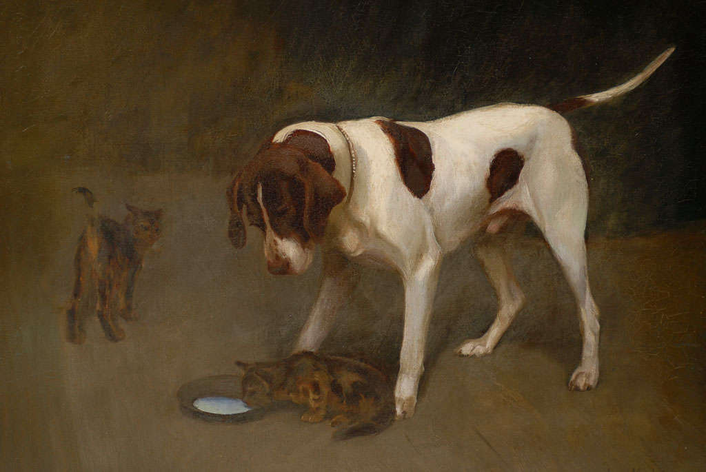 19th Century Large Dog Painting