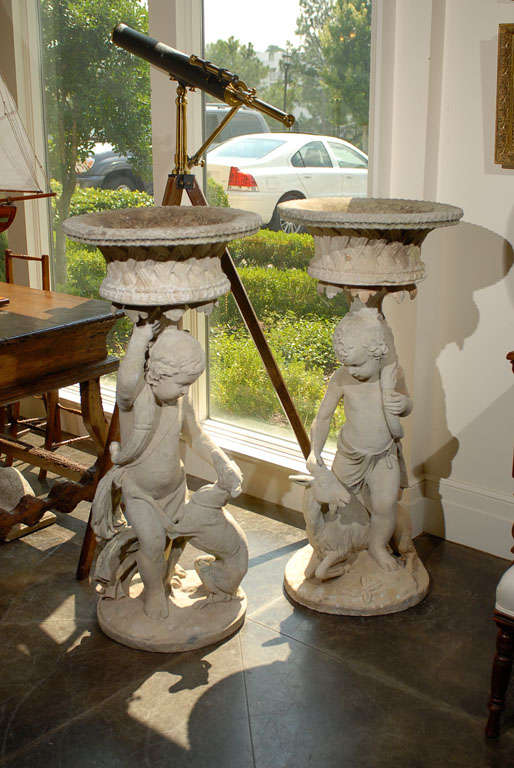 Pair of Limestone Statues/Planters