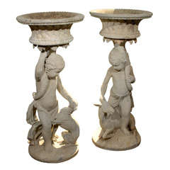 Pair of Limestone Statues/Planters