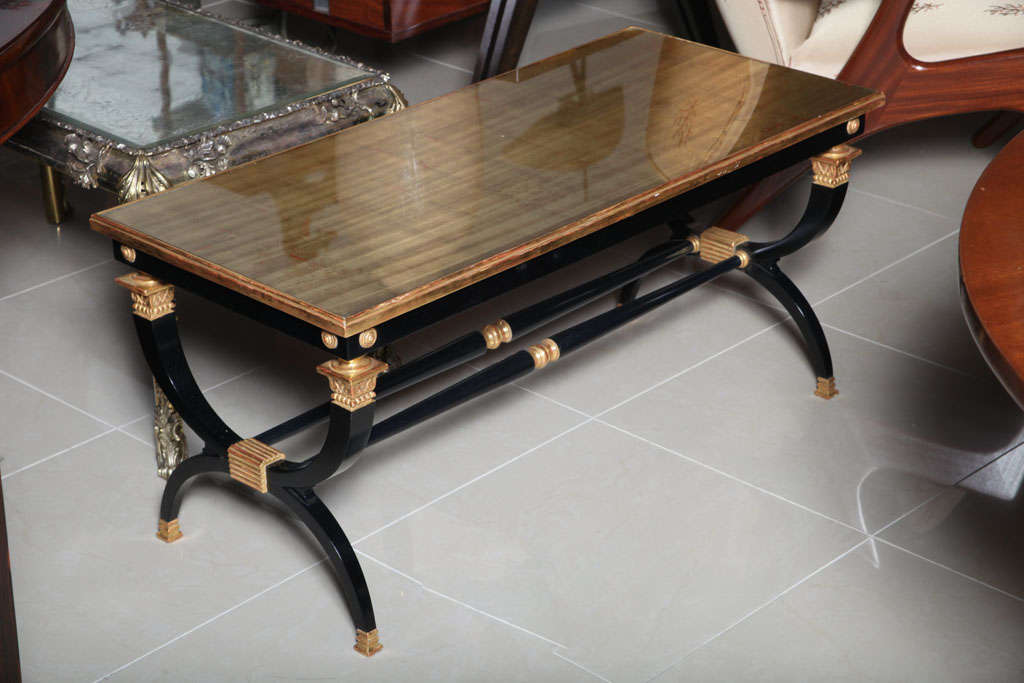 Maison Jansen Black Lacquer and Gilt Low Coffee Cocktail Table