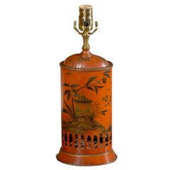 1920s Orange Tole Lamp with Chinoiserie Detail