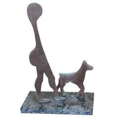 Vintage Bronze Sculpture "Dog Walker" Bronze & Marble by Josef Lazar