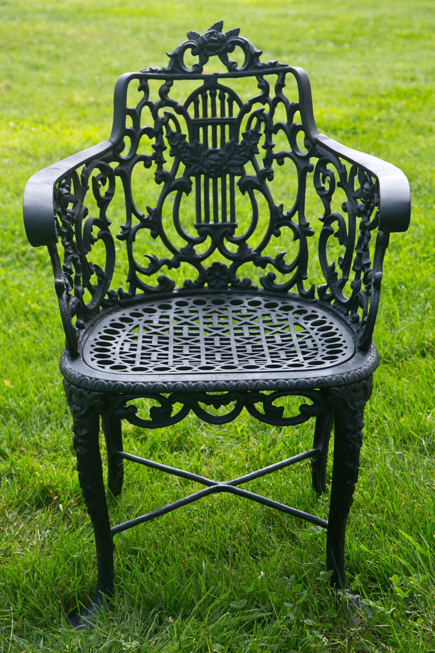 Iron Armchair with Lyre-Back, Marked Robert Wood