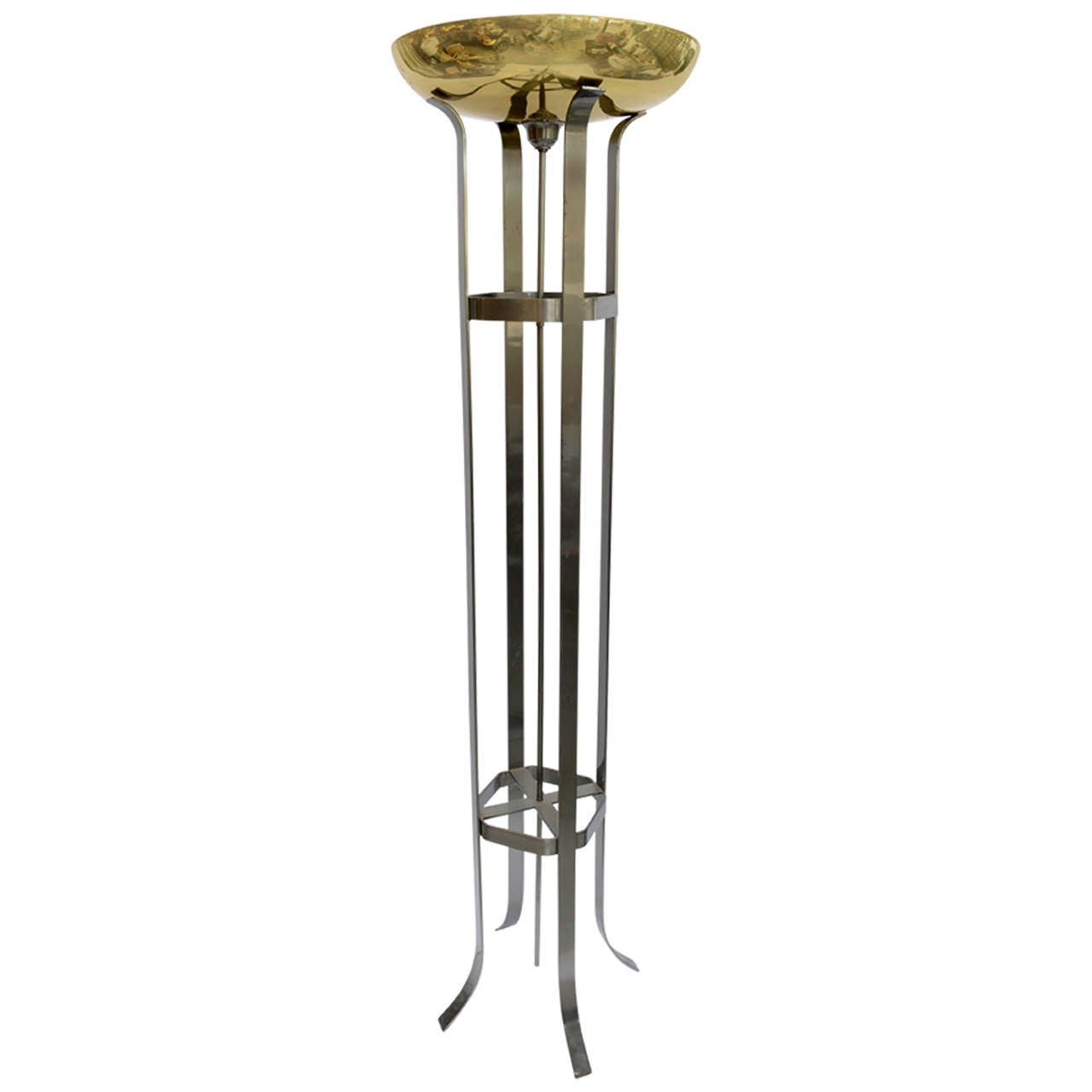 Vintage Steel and Brass Torchiere Floor Lamp