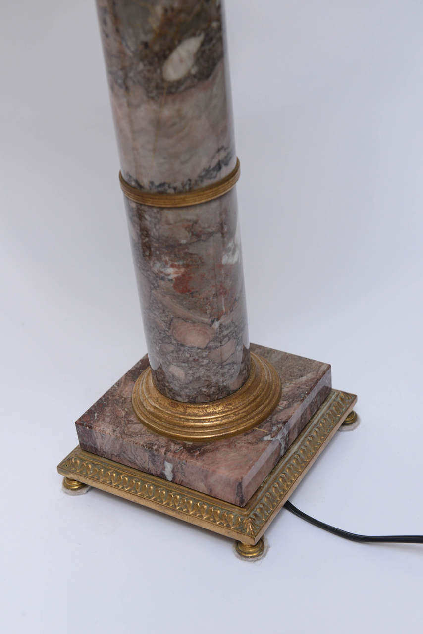 Early 20th Century Pair of Marble and Bronze Column Table Lamps 1