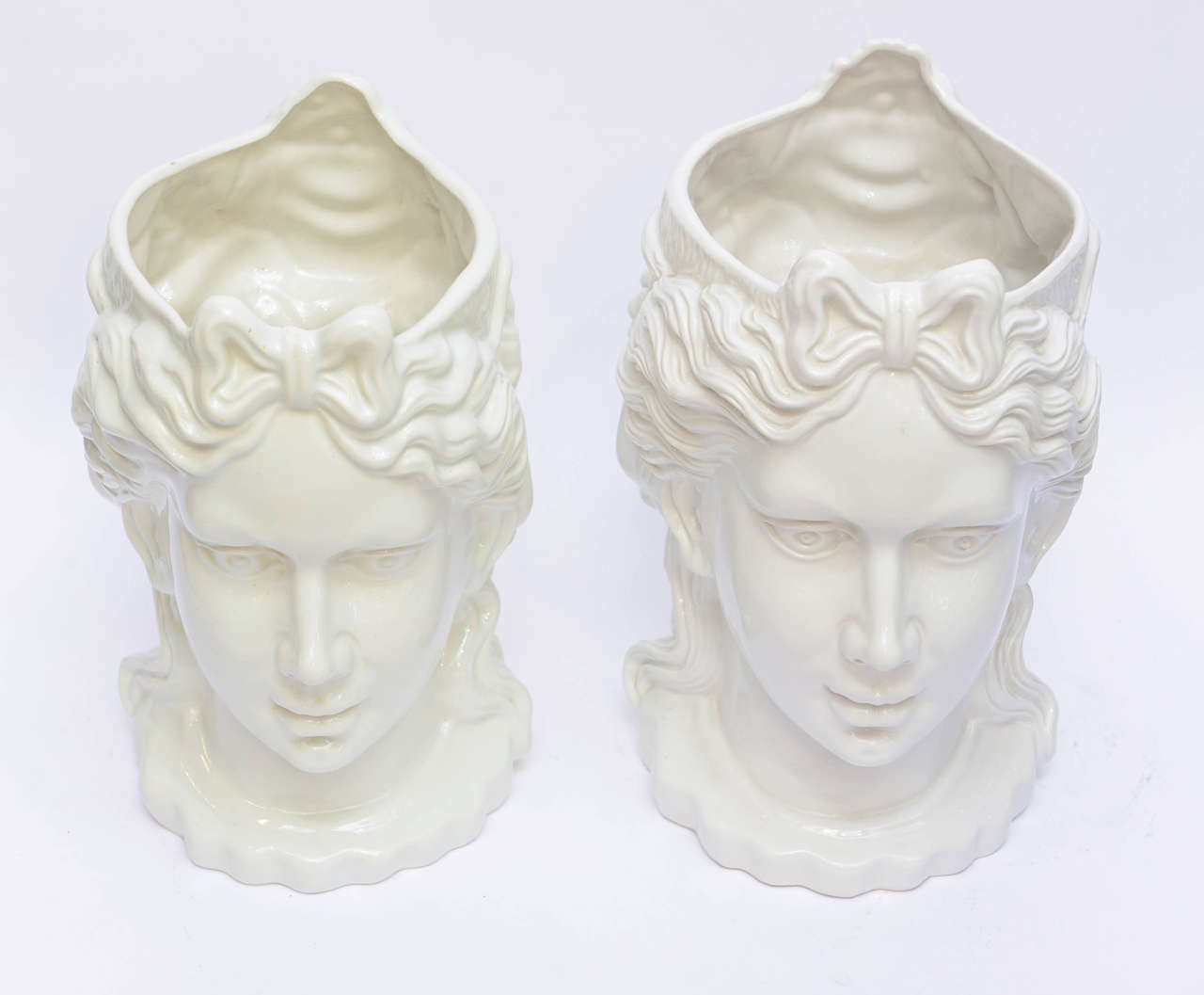 Mid-20th Century Pair of Italian White Ceramic Two Face Planters c1950's