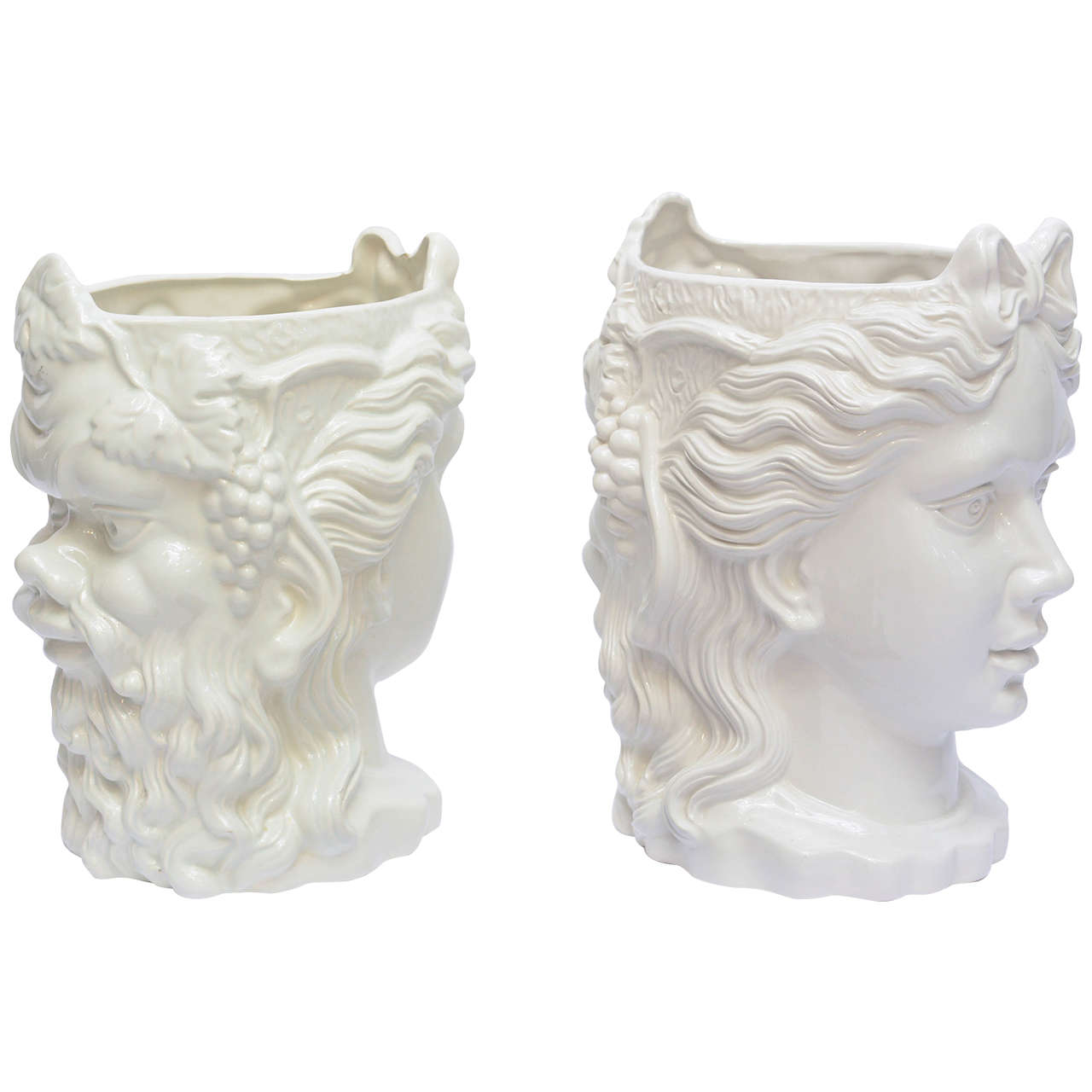 Pair of Italian White Ceramic Two Face Planters c1950's