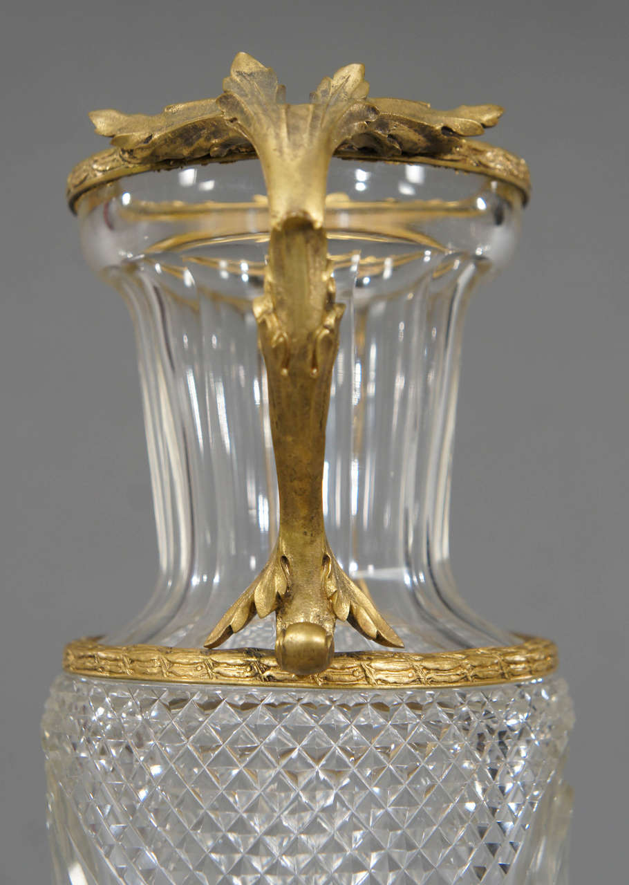 Pair of Baccarat Handblown Crystal Vases w/  Wheel Cut Engraving and Bronze Mo For Sale 1