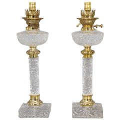 Pair of Baccarat Molded Crystal Lamps with Original Fonts and Brass Mounts 5