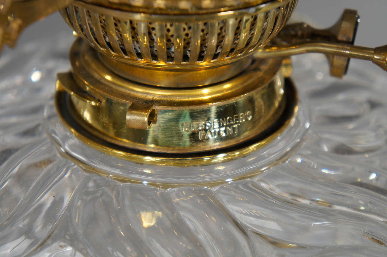 Pair of Baccarat Molded Crystal Lamps with Original Fonts and Brass Mounts For Sale 1