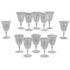 Set of Twelve Dorflinger "Kalana Lotus" Art Deco and Arts & Crafts Engraved Goblets
