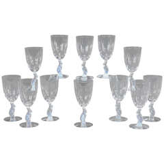 Set of Twelve Libbey and Nash Silhouette Water Goblets with Opalescent Cat Connectors