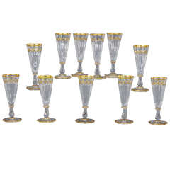 Set of 11 19th Century Baccarat Champagne Flutes or Goblets with Gold Tri 8