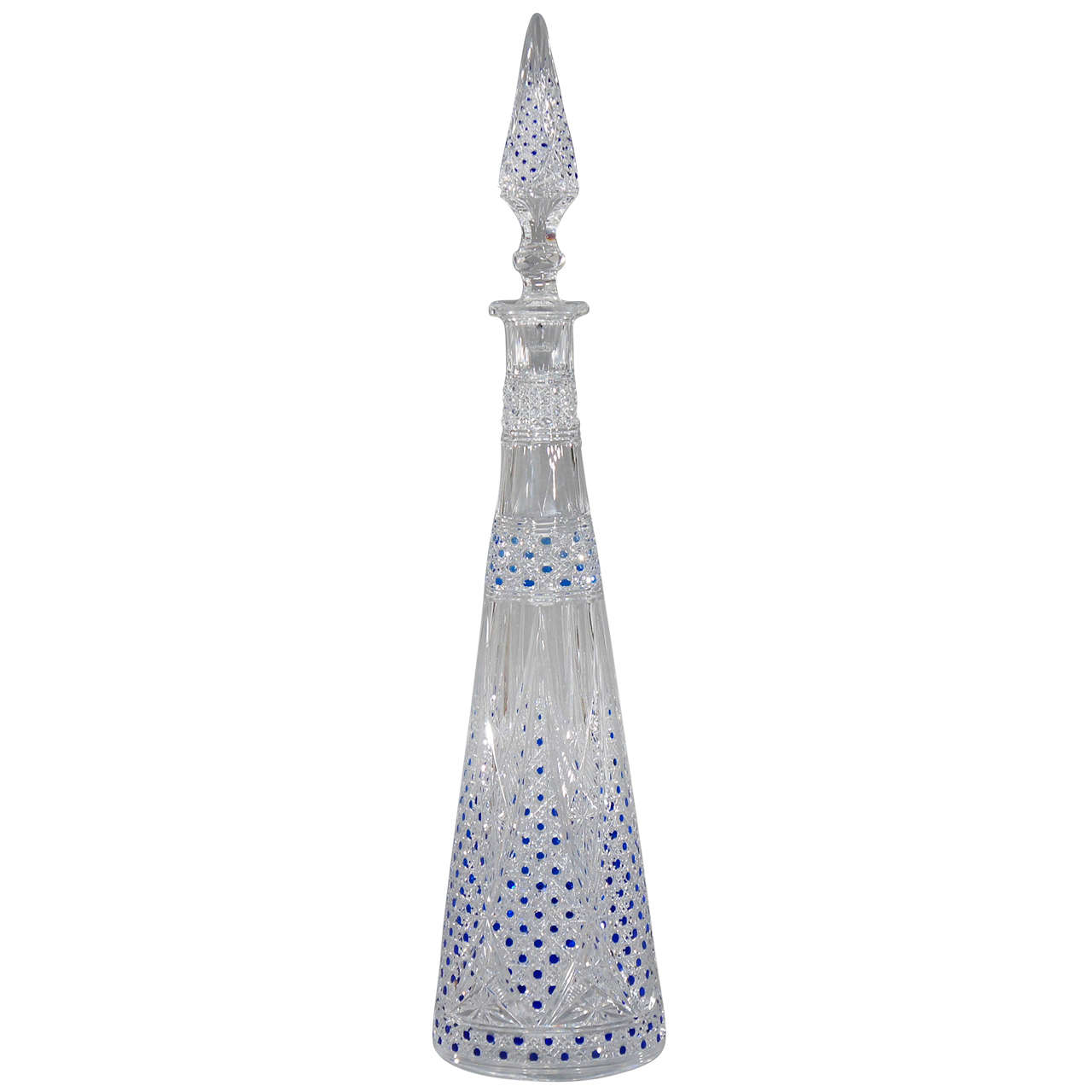 Baccarat 19th c. Hand Blown Crystal Decanter Cobalt Cut To Clear