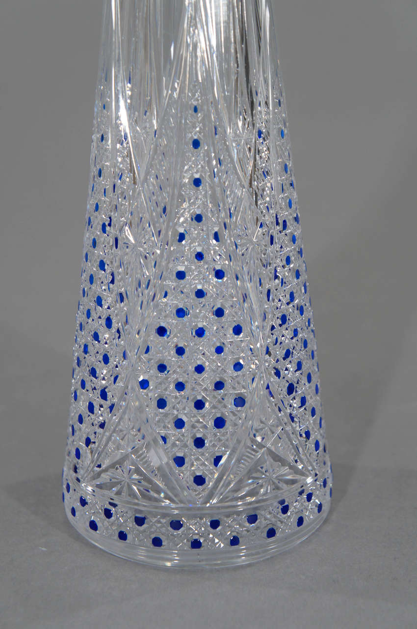 Baccarat 19th c. Hand Blown Crystal Decanter Cobalt Cut To Clear In Excellent Condition In Great Barrington, MA