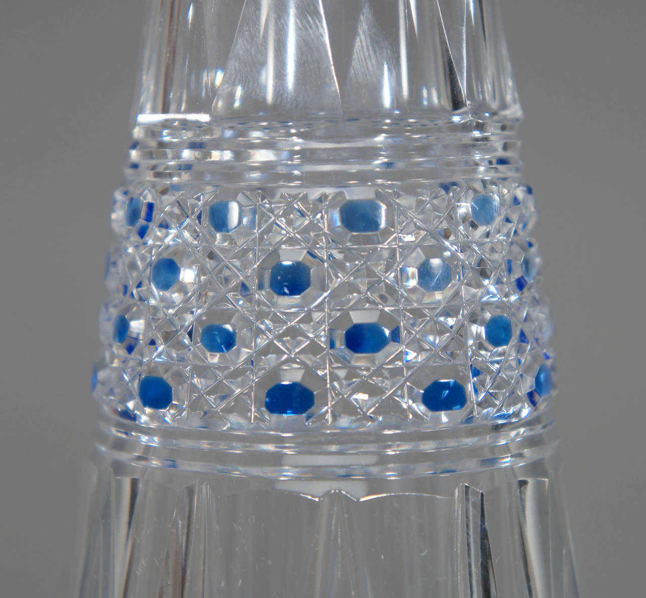 20th Century Baccarat 19th c. Hand Blown Crystal Decanter Cobalt Cut To Clear