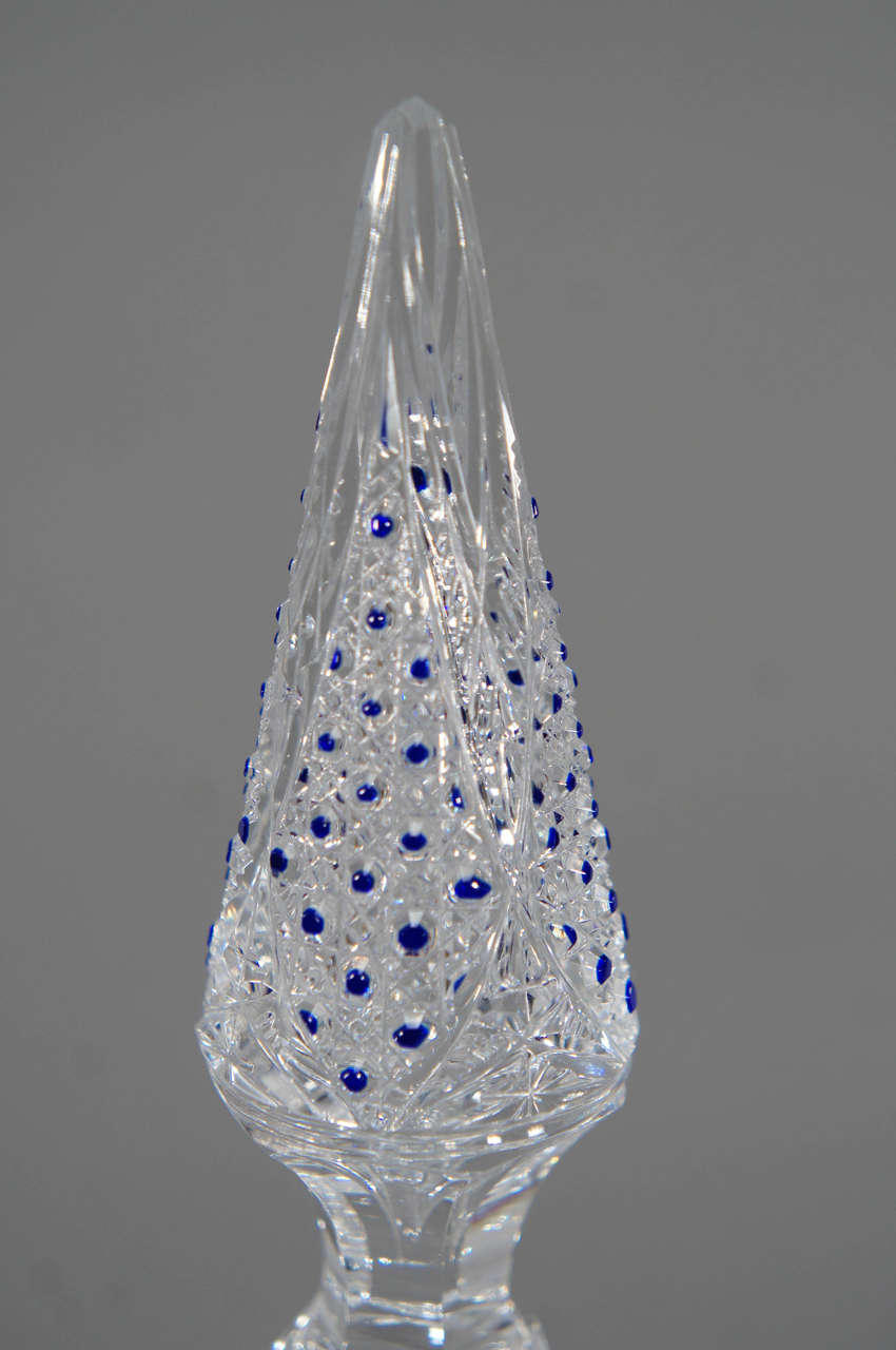 Baccarat 19th c. Hand Blown Crystal Decanter Cobalt Cut To Clear 1