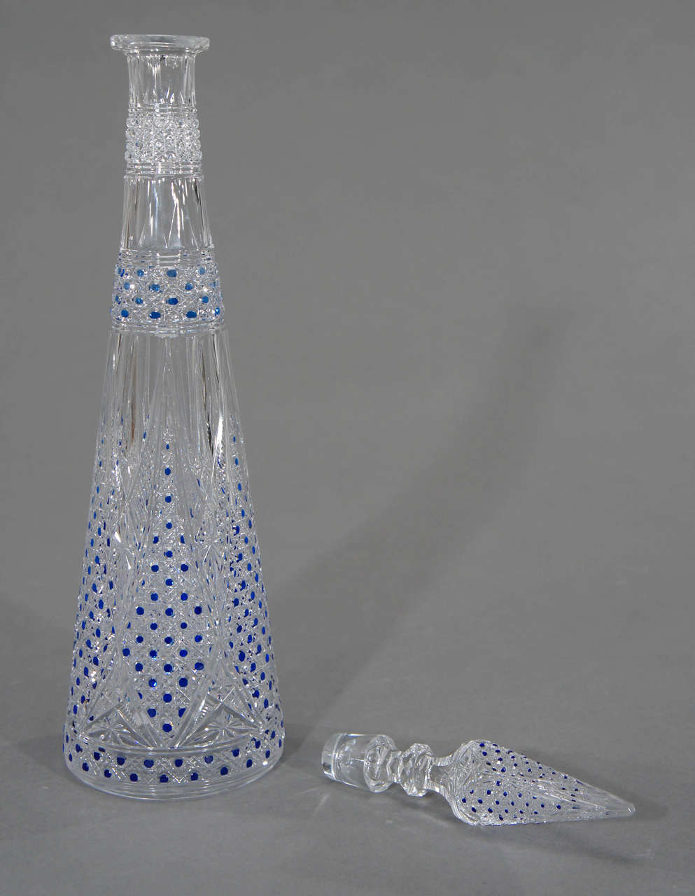 Baccarat 19th c. Hand Blown Crystal Decanter Cobalt Cut To Clear 2