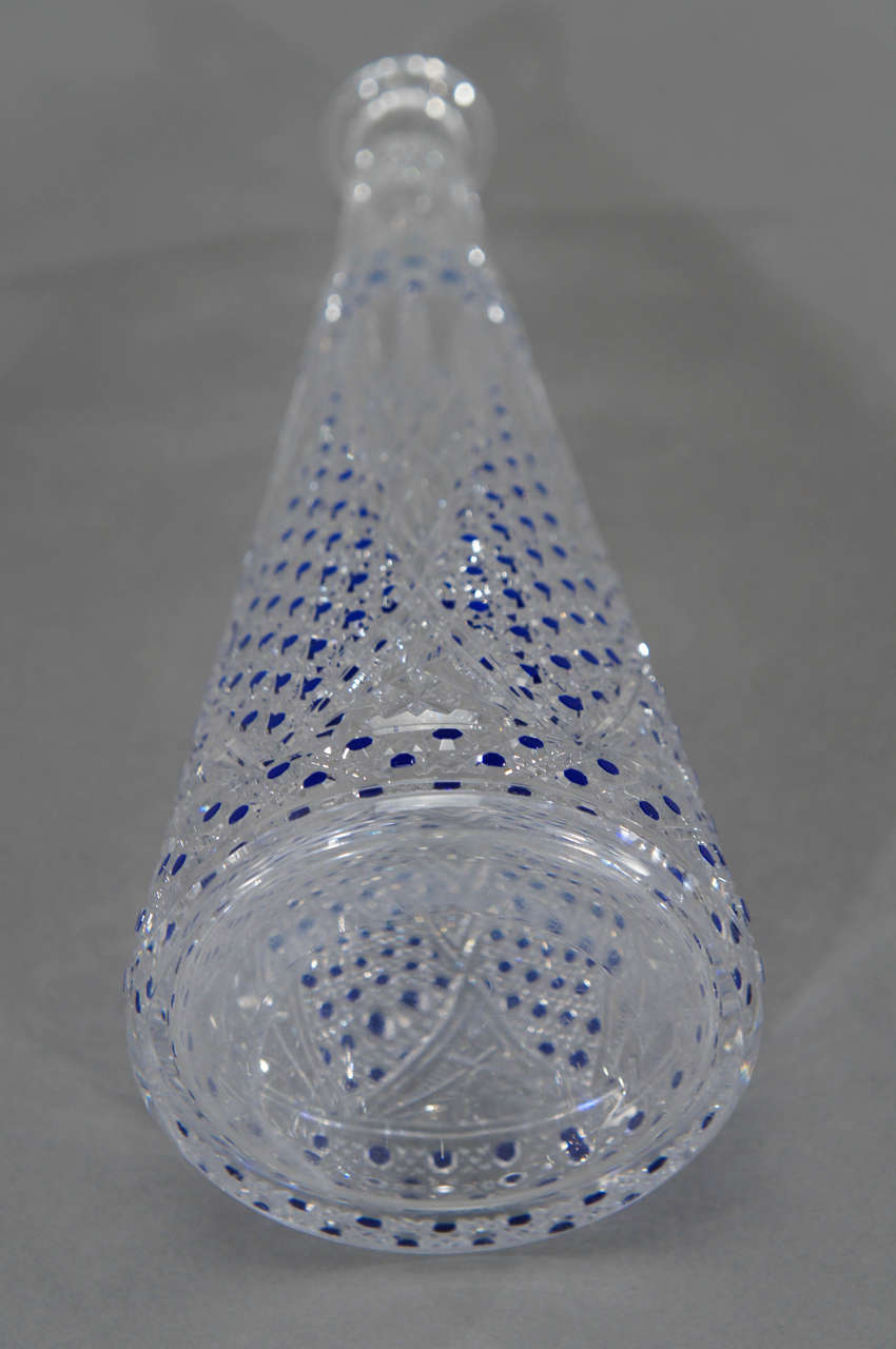 Baccarat 19th c. Hand Blown Crystal Decanter Cobalt Cut To Clear 4