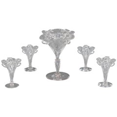 Signed Stevens & Williams Five-Piece Wheel Cut Centerpiece or Epergne